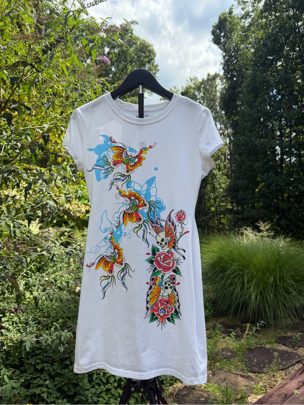 Ed Hardy White Baby Tee Dress with Colorful Tattoo Graphic- Size M - Picture 2 of 14